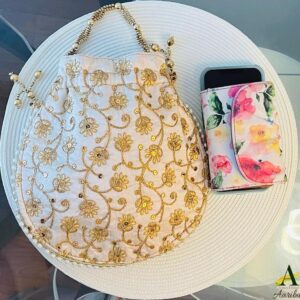 Stylish Aaribax Potli Bag: Large Indian Evening Handbag for Women, featuring Gold Clutch Purses with Handle, Perfect for Weddings & Parties