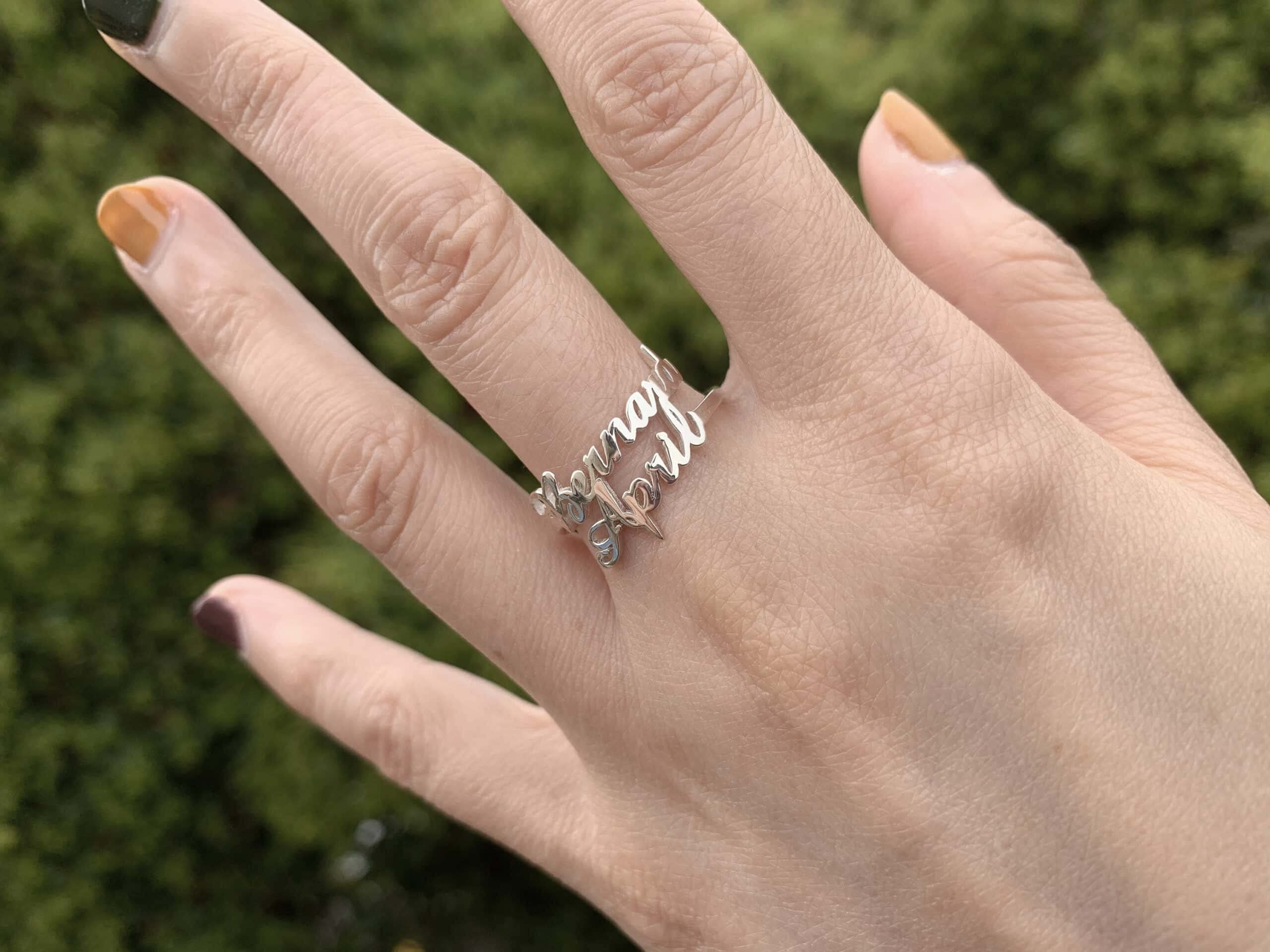 RMREWY 925 Sterling Silver Double Name Ring Personalized Name Ring Adjustable Name Ring Custom Mother Day Jewelry Birthday Gift for Women Mom, Size 5-12