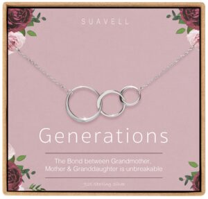 suavell 3 generations necklace. sterling silver grandmother mother daughter jewelry, nana necklace, granddaughter necklace, mothers day gifts for grandma, three circle necklace from grandchildren