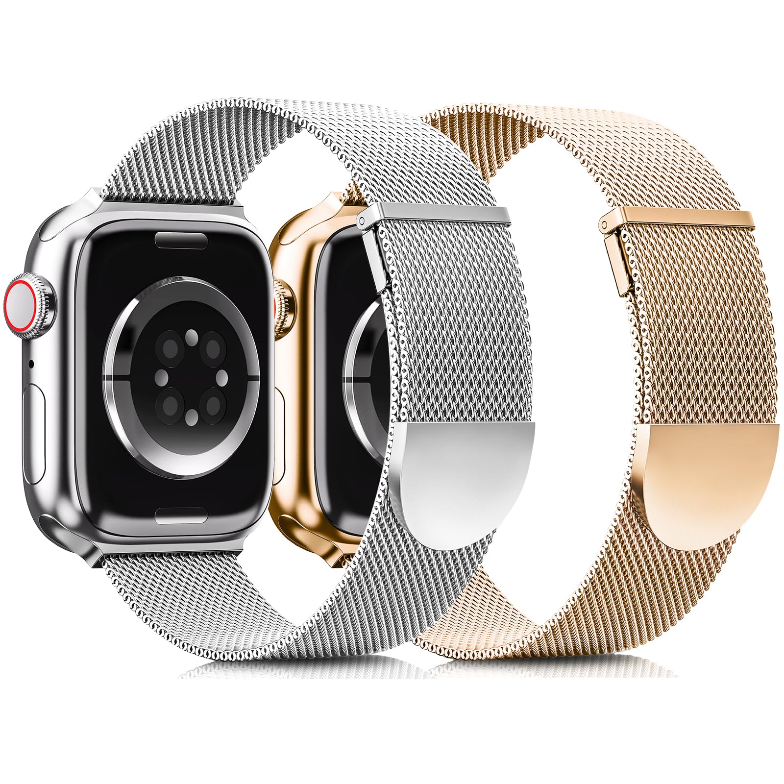 2 Pack Metal Magnetic Band Compatible with Apple Watch Bands 38mm 40mm 41mm 42mm 44mm 45mm 49mm Women Men,Milanese Loop Stainless Steel Mesh Adjustable Strap for iWatch Series 9 8 7 6 5 4 3 2 SE ultra