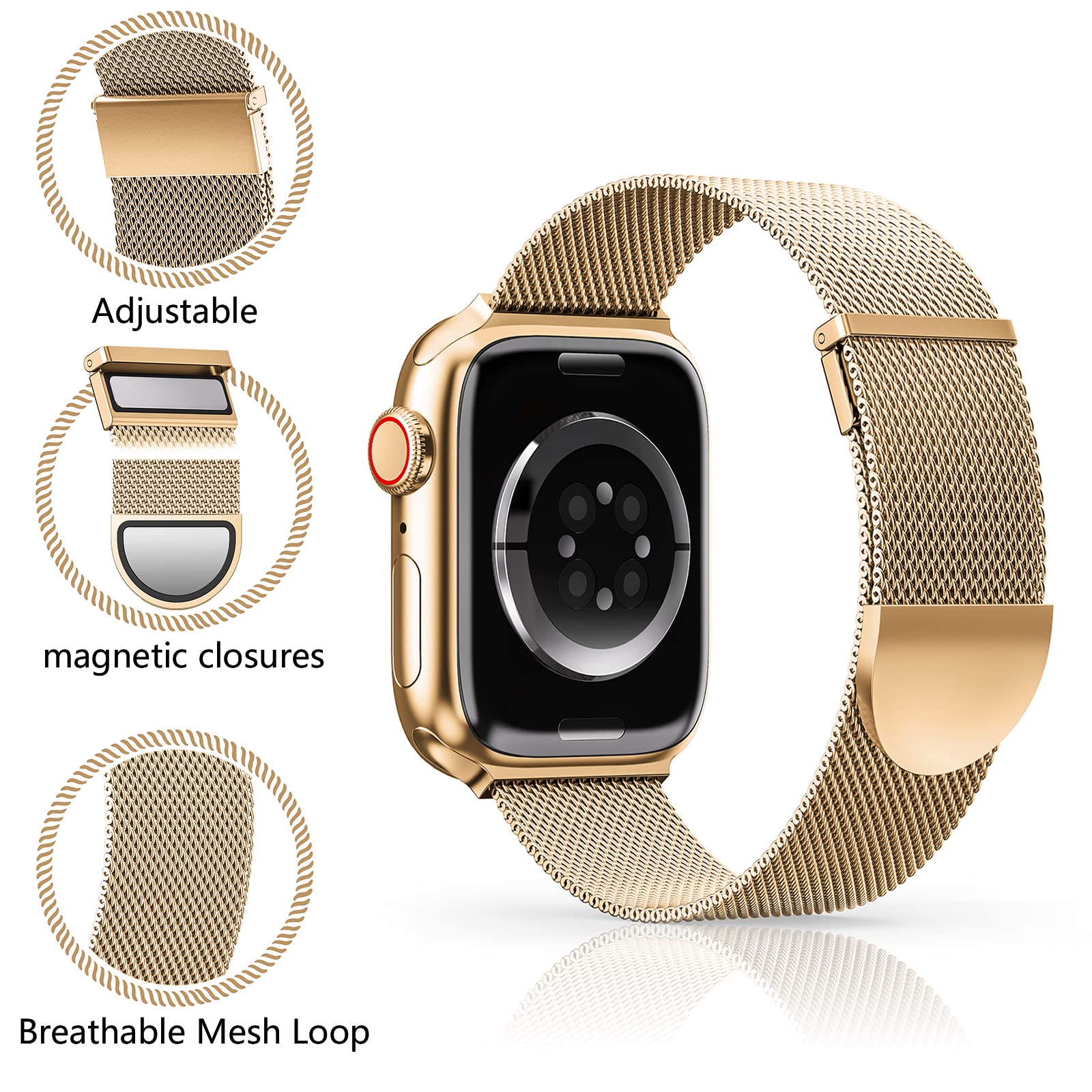 2 Pack Metal Magnetic Band Compatible with Apple Watch Bands 38mm 40mm 41mm 42mm 44mm 45mm 49mm Women Men,Milanese Loop Stainless Steel Mesh Adjustable Strap for iWatch Series 9 8 7 6 5 4 3 2 SE ultra