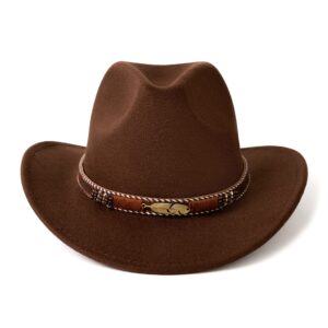 HUDANHUWEI Western Cowboy Hat Wide Brim Outdoor Fedora Hat Coffee