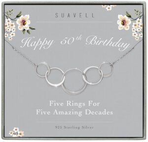 suavell 5 circle necklace pendant, 50th birthday gifts for women. sterling silver chain necklace, minimalist jewelry, dainty necklace. daughter gift from mom, gifts for women turning 50