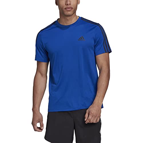 adidas Men's AEROREADY Designed 2 Move Sport 3-Stripes Tee, Team Royal Blue/Black, Large