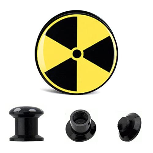 Pierced Republic Radiation Symbol Ear Gauges - Pair of Screw-On Acrylic Ear Plugs - 10 Size Options (00 Gauge (10mm))