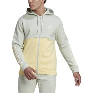 adidas men's essentials colorblock full zip hoodie, linen green/almost yellow, large