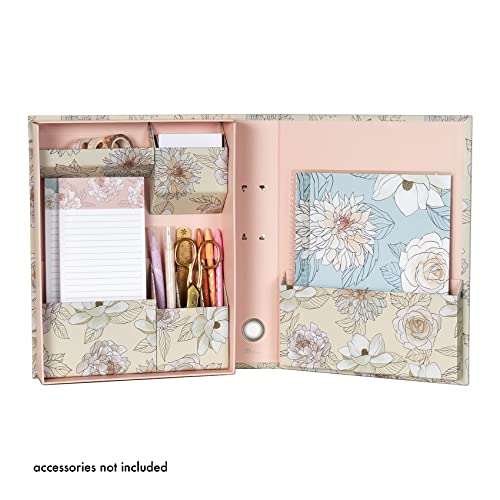 Erin Condren Ultimate Desk Organizer - Flora. Desk Organizer Set. 2 Accessory Compartment Sections, 1 List Pad Section, 3 Divided Compartments, and Paper Storage Section