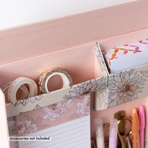 Erin Condren Ultimate Desk Organizer - Flora. Desk Organizer Set. 2 Accessory Compartment Sections, 1 List Pad Section, 3 Divided Compartments, and Paper Storage Section