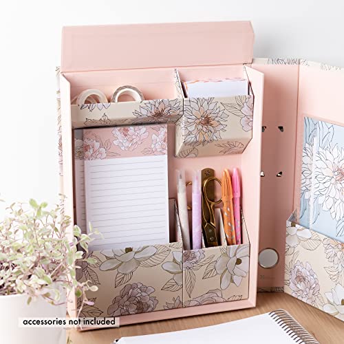 Erin Condren Ultimate Desk Organizer - Flora. Desk Organizer Set. 2 Accessory Compartment Sections, 1 List Pad Section, 3 Divided Compartments, and Paper Storage Section