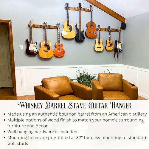 Coyle Woodworks Whiskey Barrel Stave 3-Guitar Wall Mount |Instrument Mount for Guitar, Ukulele, Violin, Banjo, Bass, Guitar Hanger, Natural Finish