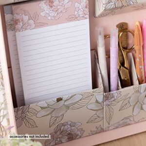 Erin Condren Ultimate Desk Organizer - Flora. Desk Organizer Set. 2 Accessory Compartment Sections, 1 List Pad Section, 3 Divided Compartments, and Paper Storage Section