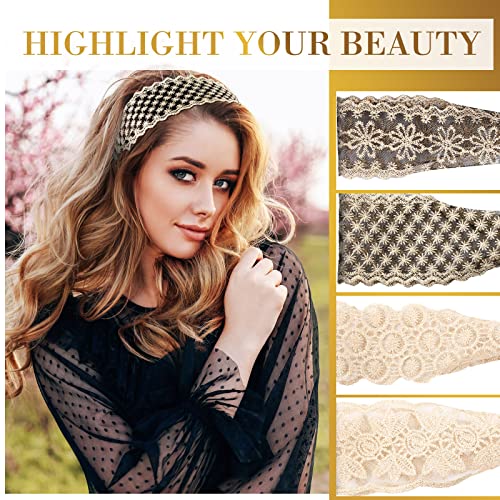 Dilunave 10 Pieces Lace Hairbands, Elastic Dressy Women Headbands, Cute Lace Stretch Headbands, Cloth Elegant Headband Women Hair Accessories, Wide Headwrap for Girls Teens