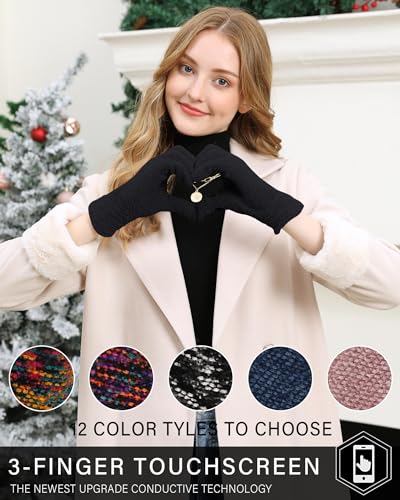 FZ FANTASTIC ZONE Womens Winter Touchscreen Gloves for Cold Weather, Chenille Warm Knit Gloves