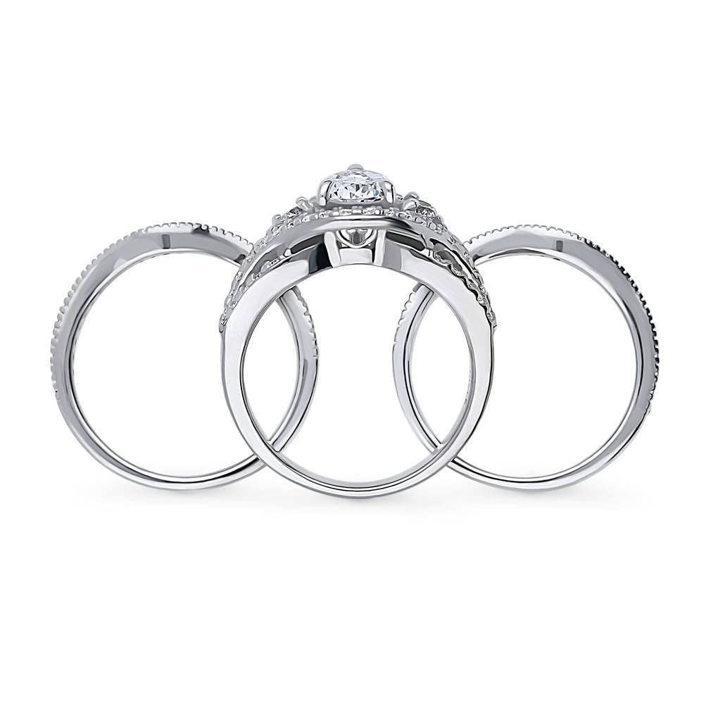 BERRICLE Sterling Silver 3-Stone Wedding Engagement Rings Pear Cut Cubic Zirconia CZ Woven Ring Set for Women, Rhodium Plated Size 4