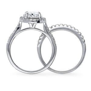 BERRICLE Sterling Silver Halo Wedding Engagement Rings Oval Cut Cubic Zirconia CZ Ring Set for Women, Rhodium Plated Size 10