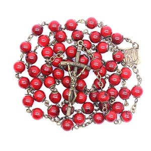 Christmas Deep Red Crystal Beads Rosary Necklace Catholic Prayer Jerusalem Holy Soil Medal Cross Holy Land Antique Religious Rosaries Beads Collection