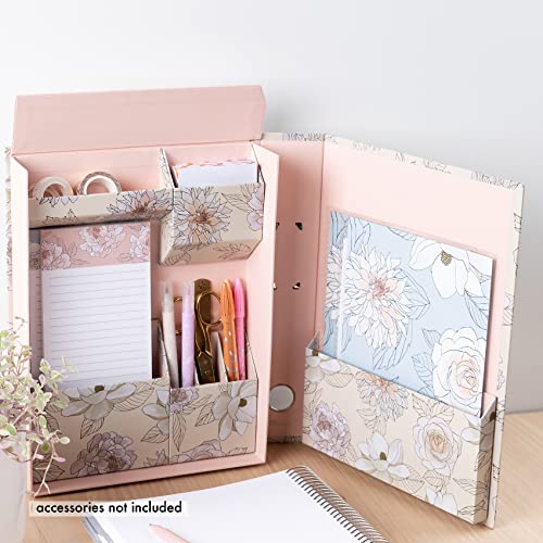 Erin Condren Ultimate Desk Organizer - Flora. Desk Organizer Set. 2 Accessory Compartment Sections, 1 List Pad Section, 3 Divided Compartments, and Paper Storage Section