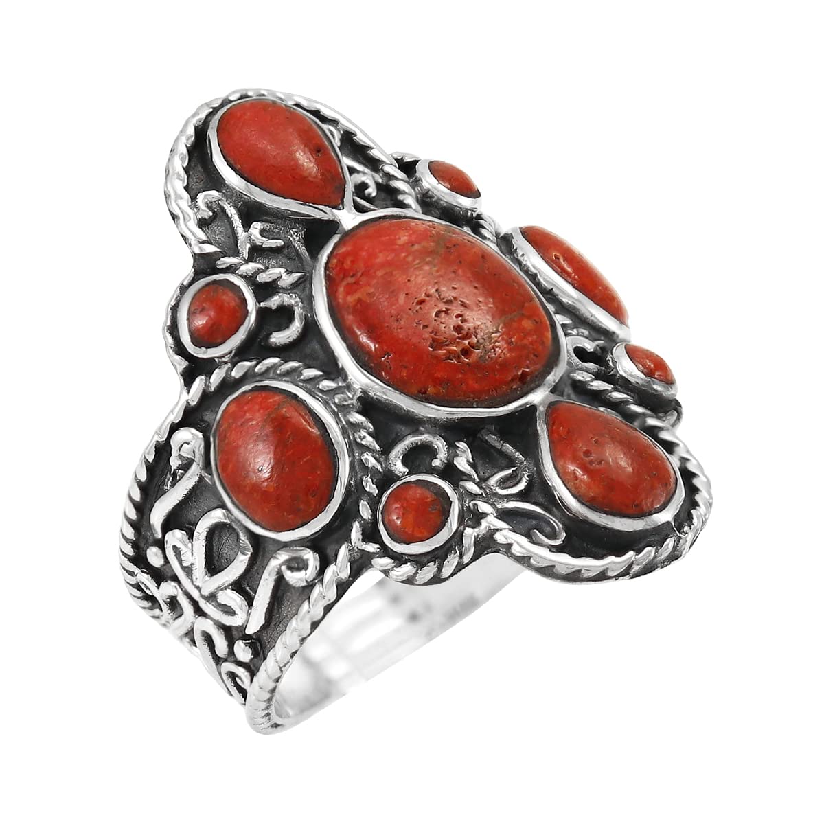 Turquoise Network Coral Ring Sterling Silver 925 Genuine Gemstones Size 6 to 11 (9)