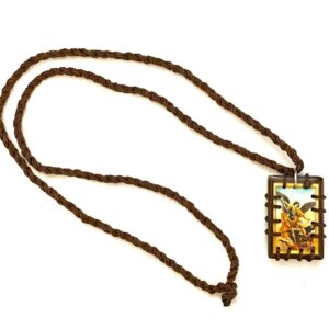 St Michael Brown Scapular Necklace Escapulario Madera Cafe San Miguel Arcangel