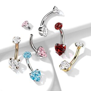 Pierced Owl 14GA G23 Implant Grade Titanium Prong Set CZ Crystal Heart Internally Threaded Belly Button Ring (Silver Tone/Red)