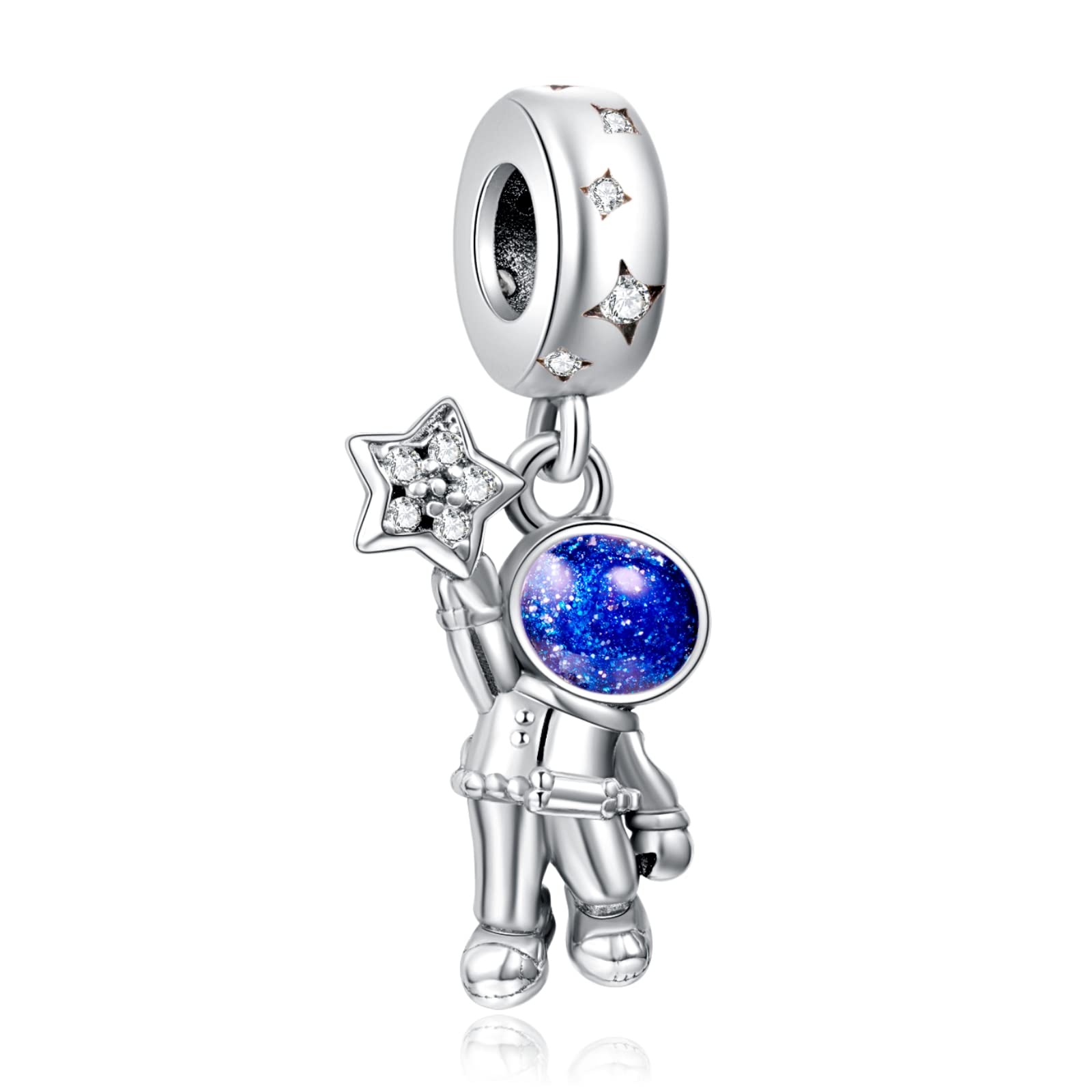 Annmors Astronaut in The Galaxy Dangle Charm 925 Sterling Silver for Woman Bead Gifts for Women Bracelet&Necklace T734