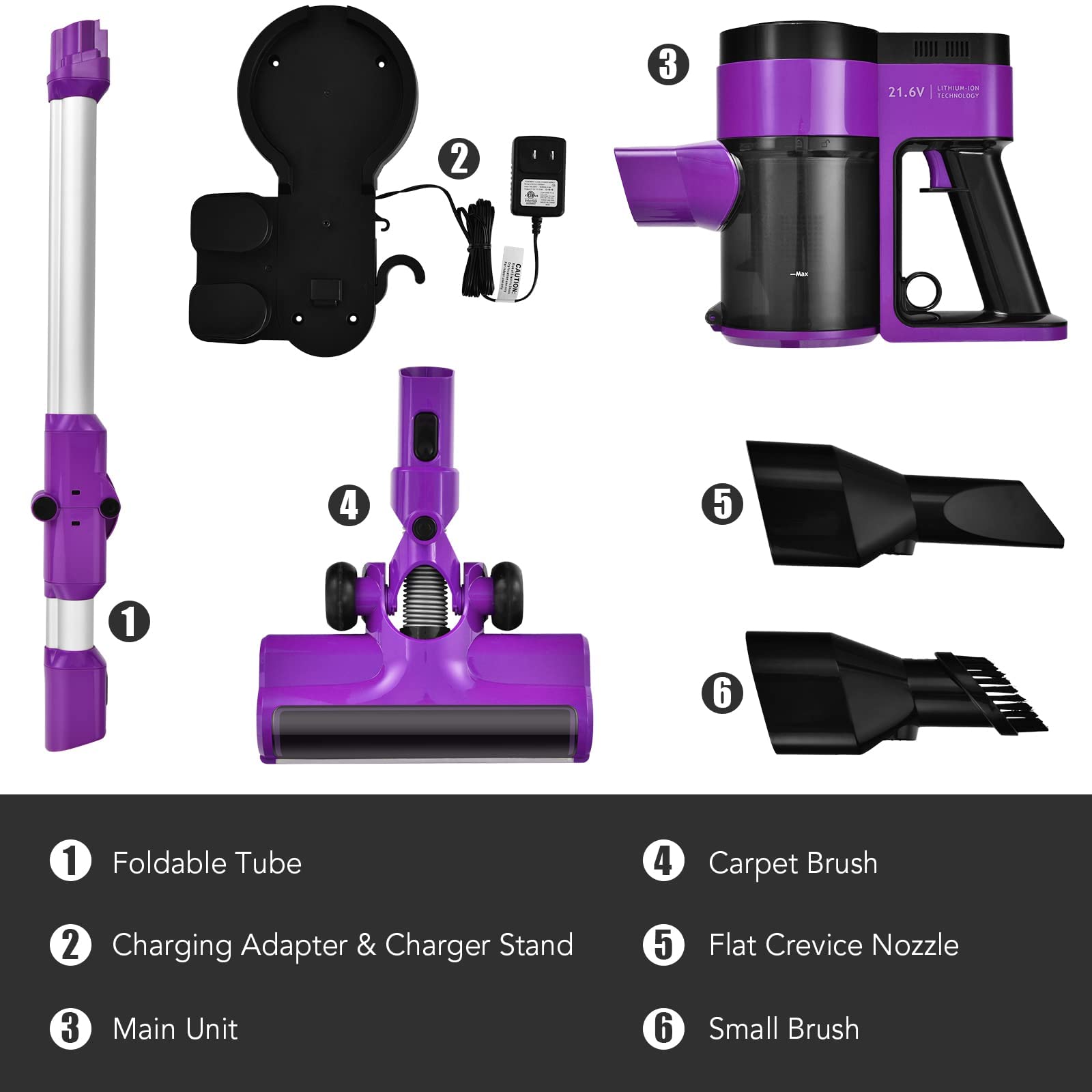 COSTWAY Cordless Vacuum Cleaner, 3-in-1 Handheld Stick Vacuum with 45-Minute Runtime & 2000mAh Rechargeable Battery, Wall-Mounted Lightweight Vacuum for Car, Pet Hair, Hard Floor & Carpet (Purple)