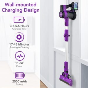 COSTWAY Cordless Vacuum Cleaner, 3-in-1 Handheld Stick Vacuum with 45-Minute Runtime & 2000mAh Rechargeable Battery, Wall-Mounted Lightweight Vacuum for Car, Pet Hair, Hard Floor & Carpet (Purple)