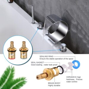 AZOS Waterfall Bathtub Faucet Set with Handheld 5 Holes Bath Tub Faucet Combo Set 3 Handle Waterfall Tub Filler Faucet with Spray 5- Pieces Deck Mount Roman Tub Faucet Trim Kit, Chrome