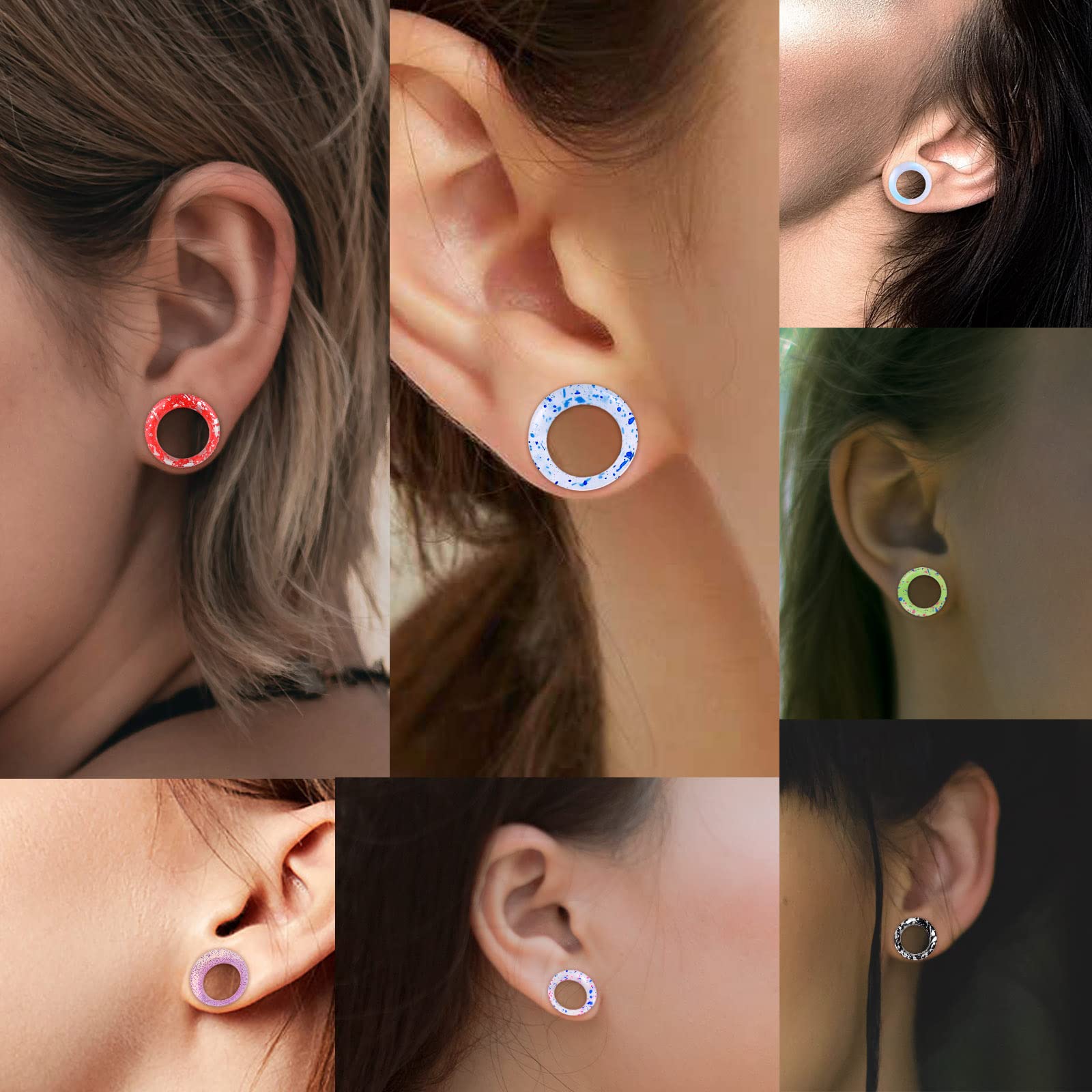 Qmcandy 24pcs Soft Flexible Silicone Ear Tunnels Glitter Spattered with Spots Gauges Piercing Jewelry 20mm