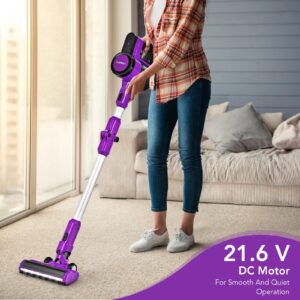 COSTWAY Cordless Vacuum Cleaner, 3-in-1 Handheld Stick Vacuum with 45-Minute Runtime & 2000mAh Rechargeable Battery, Wall-Mounted Lightweight Vacuum for Car, Pet Hair, Hard Floor & Carpet (Purple)