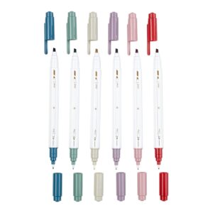 Erin Condren 6-Pack Dual-Tip Marker Set - Earth Tones. Focused Collection. Fine Tip and Medium Tip. Writing and Drawing Markers. Sienna, Mauve, Wisteria, Beige, Spruce, and Slate Blue Colors