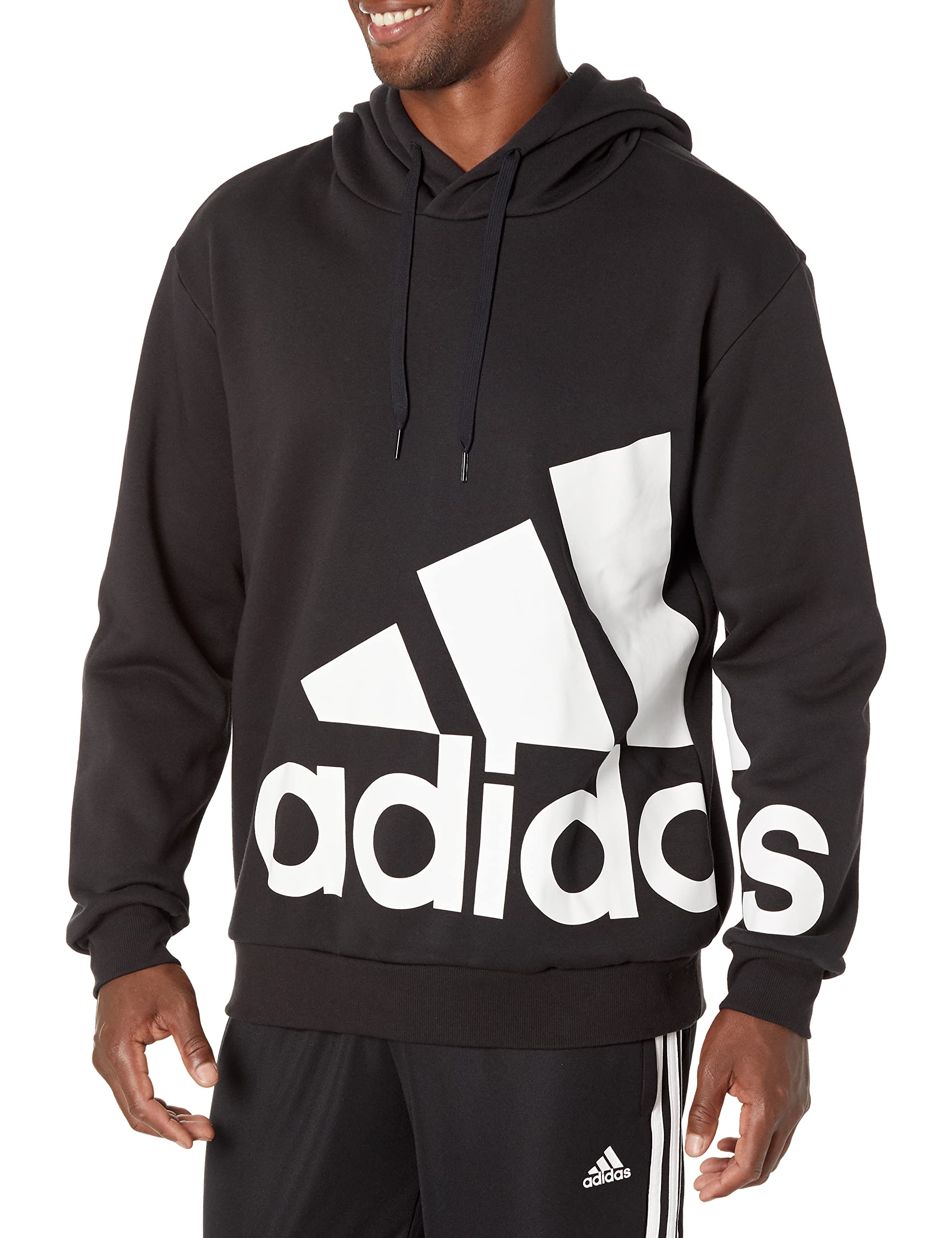 adidas Men's Essentials Giant Logo Fleece Hoodie, Black/White, Medium