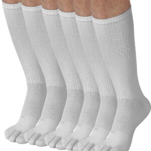 FUN TOES Men Crew Toe Socks Athletic Running Socks - Arch Support - Proper Toe Alignment - Breathable Mesh Top - Soft and Stretchy Value 6 Pairs Pack size 6-12 (White)