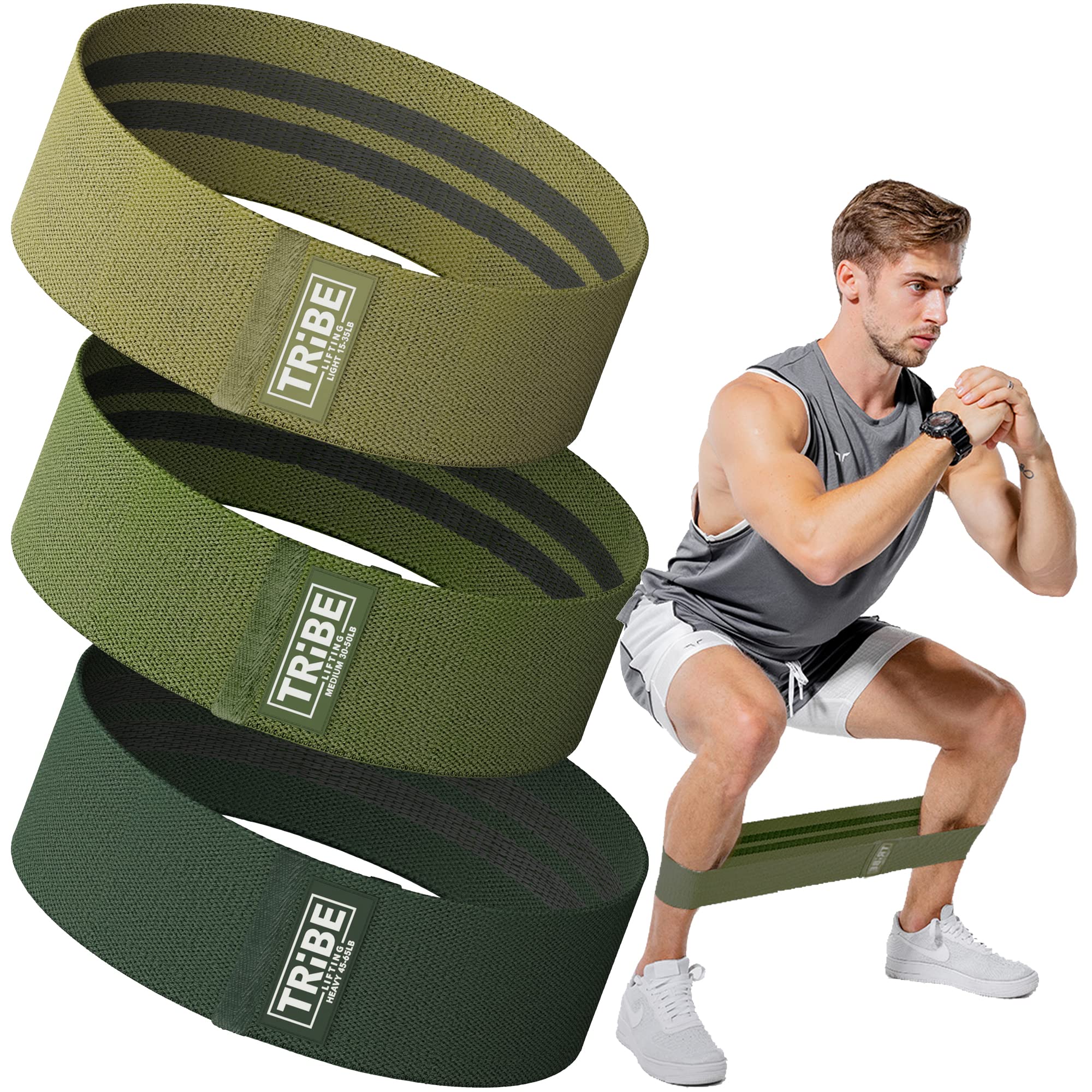 Fabric Resistance Bands for Legs - Workout Bands Resistance Bands for Men and Women - Booty Bands for Working Out - Exercise Bands Resistance Bands Set - Elastic Bands for Exercise (Military Green)