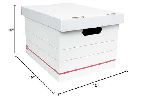 Office Depot® Brand Standard-Duty Corrugated Storage Boxes, Letter/Legal Size, 15" x 12" x 10", 60% Recycled, White/Red, Pack of 15