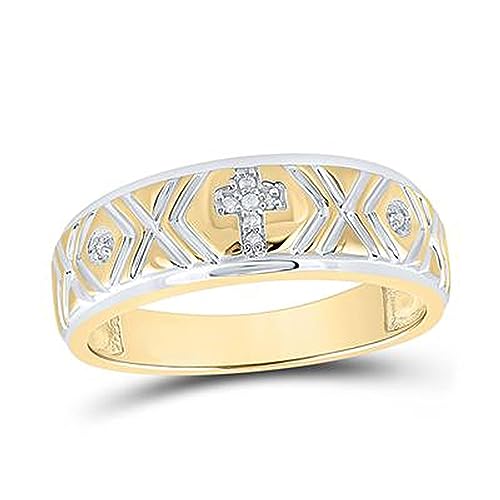 Dazzlingrock Collection 0.14 Carat Marquise & Round White Diamond Intricate Cross Design Trio Ring Set in 14K Yellow Gold, Women size 10 and Mens size 10