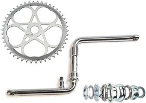 cyclez one-piece beach cruiser crankset includes 46 teeth chrome sprocket (46t), 170mm crank, and complete bottom bracket replacement kit (hearts)