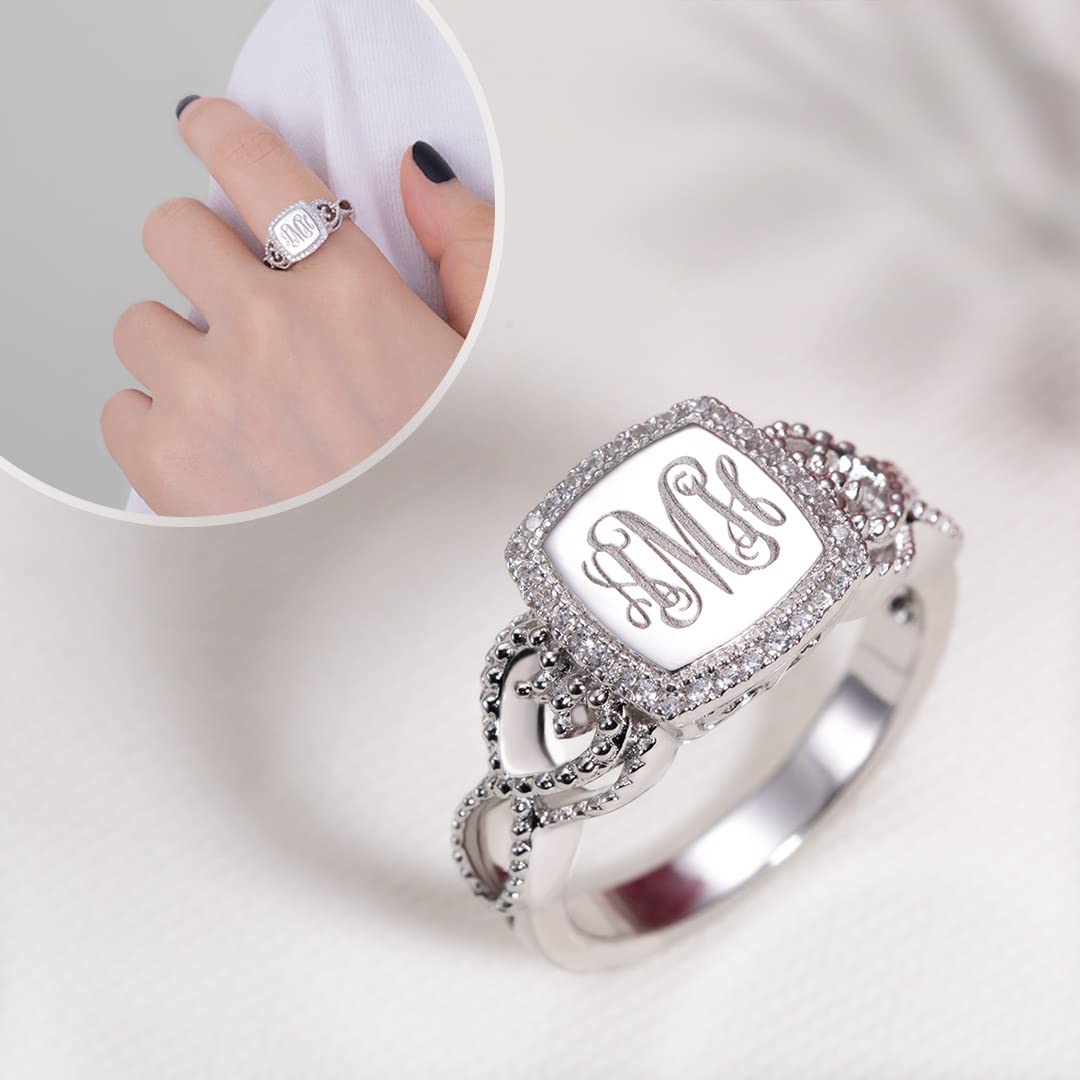 Roseinside Personalized Monogram Ring for Women Sterling Silver | Custom Gold Monogram Ring | 3 letter initial rings | Mothers Day Jewelry