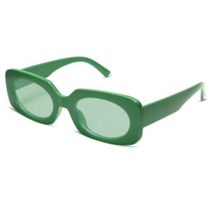 vanlinker rectangle sunglasses for women retro trendy fashion eyewear narrow thin square frame uv400 protection vl9624 green frame/green lens