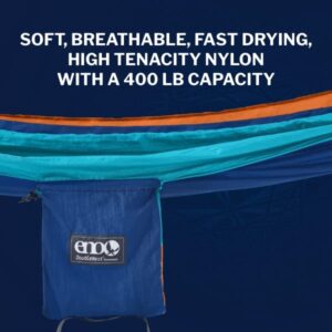 ENO DoubleNest Hammock - Lightweight, Portable, 1 to 2 Person Hammock - for Camping, Hiking, Backpacking, Travel, a Festival, or The Beach - Aqua/Sapphire/Amber