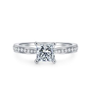 hafeez center true d color 1 carat princess cut moissanite engagement rings for women, d color silver moissanite ring (moissanite, 5.5)