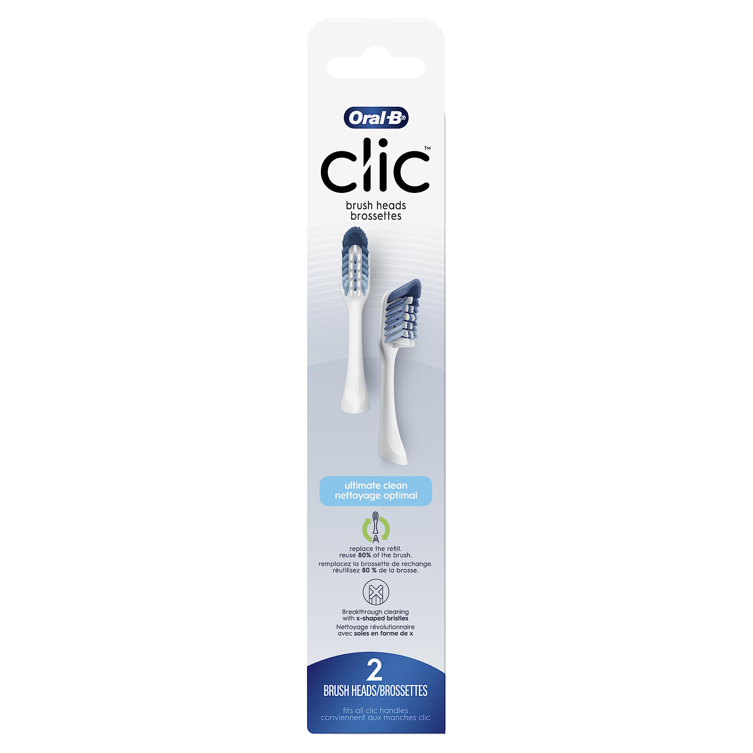 Oral-B Clic Toothbrush Ultimate Clean Replacement Brush Heads, White, 2 Count