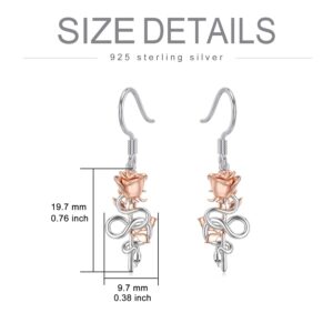 Rose Flower Earrings Sterling Silver Snake Rose Flower Dangle Drop Earrings Snake Jewelry Gifts for Women