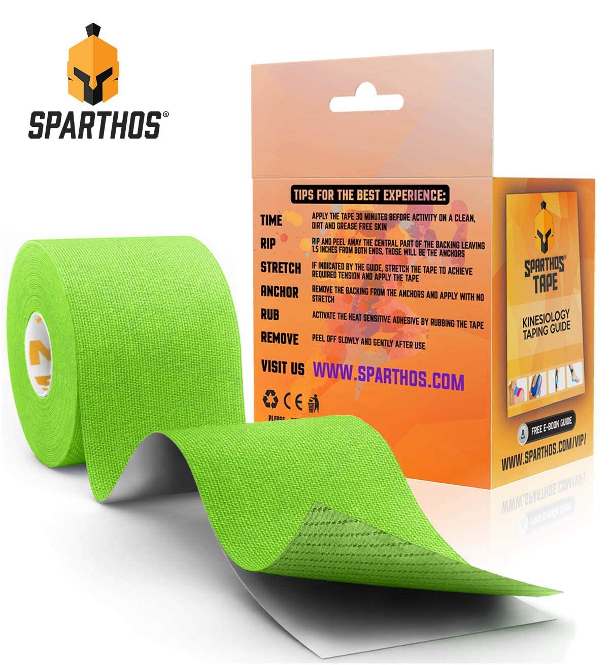 Sparthos Kinesiology Tape [Lime Green - 16.4ft Uncut Roll] x Ice Packs for Injuries [Size Medium + Cover]