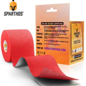 Sparthos Kinesiology Tape [Crimson Red - 16.4ft Uncut Roll] x Ice Packs for Injuries [Size Medium + Cover]