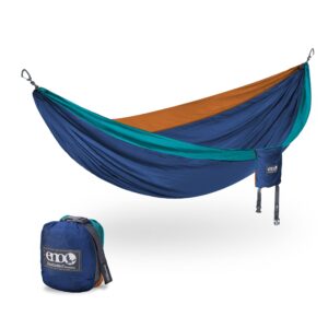 ENO DoubleNest Hammock - Lightweight, Portable, 1 to 2 Person Hammock - for Camping, Hiking, Backpacking, Travel, a Festival, or The Beach - Aqua/Sapphire/Amber