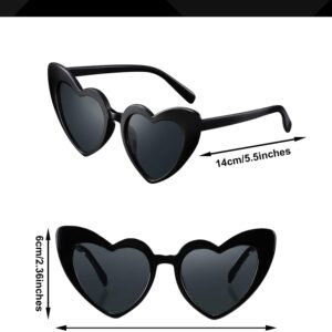 Frienda 6 Pairs Heart Shaped Sunglasses Cat Eye Sunglasses Vintage Heart Glasses for Wedding Costume Party (Black-Grey)