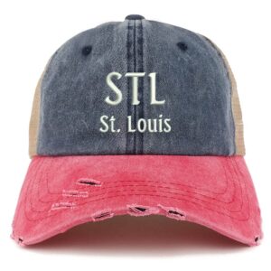 trendy apparel shop stl st. louis embroidered frayed bill trucker mesh back cap - navy red