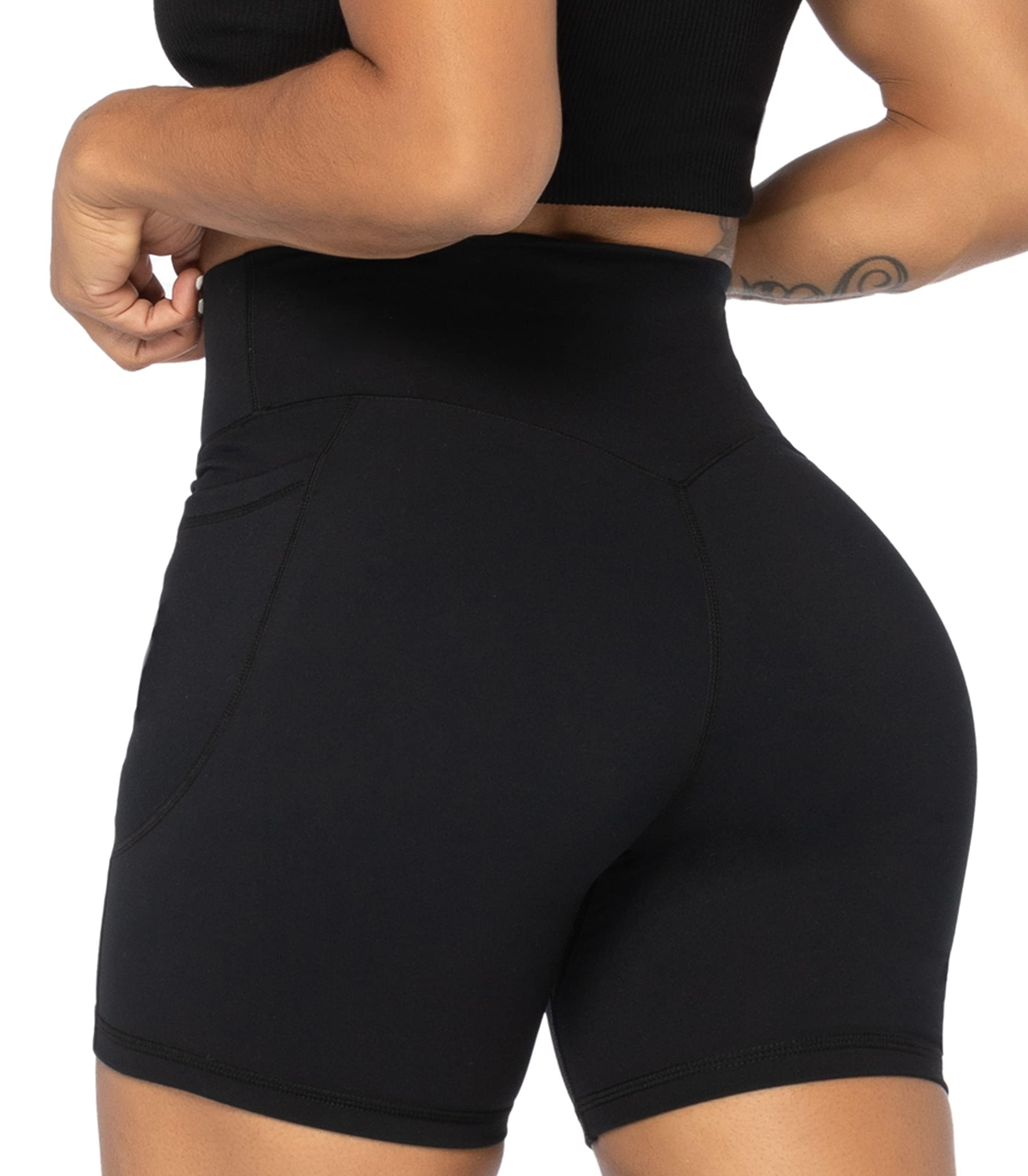 Sunzel 8" / 5" / 3" Biker Shorts for Women with Pockets, High Waisted Yoga Workout Shorts Black Medium