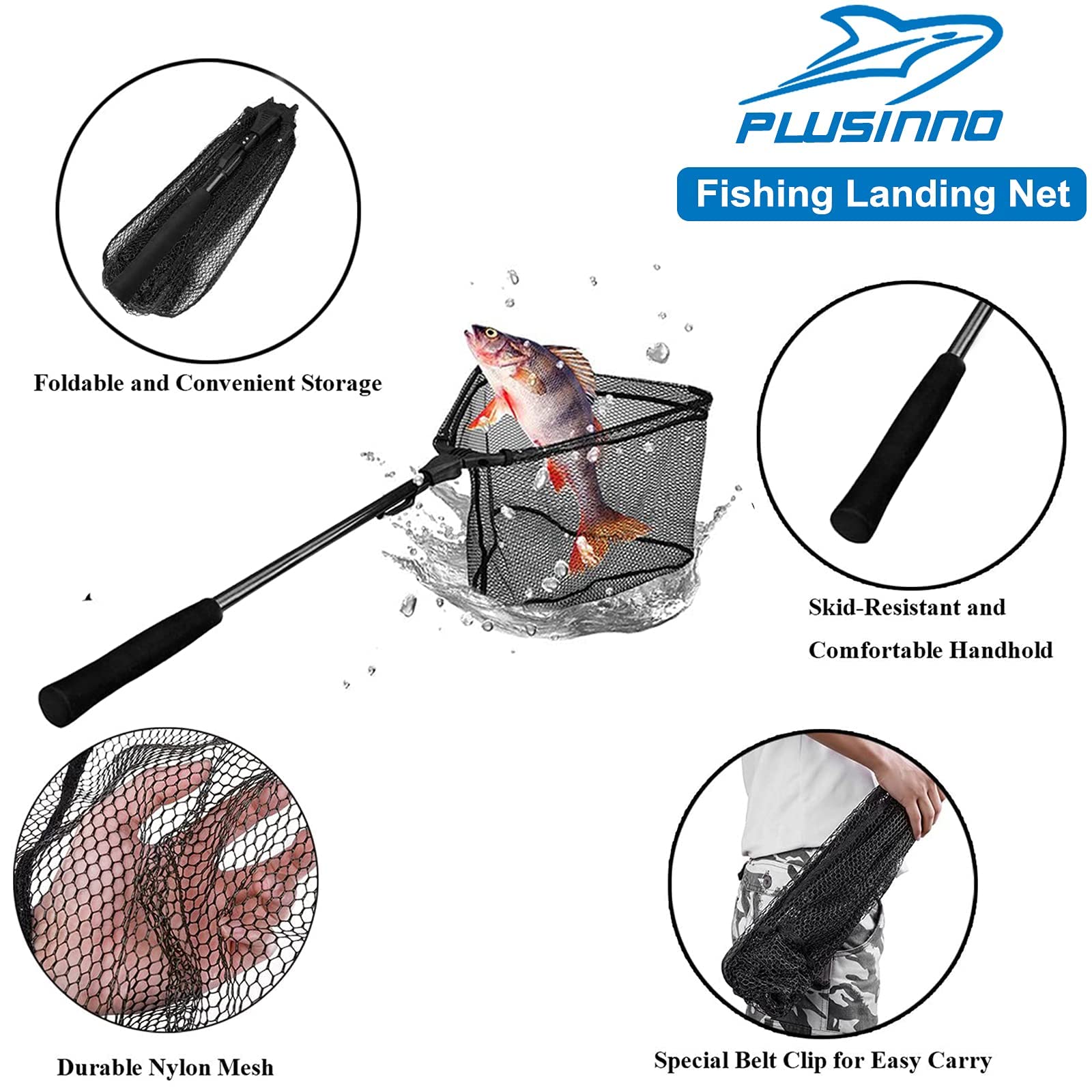 PLUSINNO Fishing Net Fish Landing Net, 263pcs Fishing Tackle Kit with Tackle Box